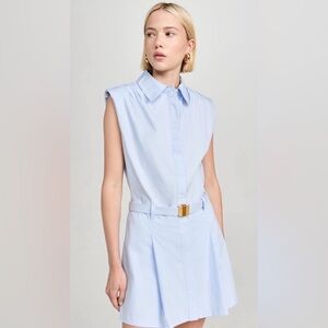 English Factory Sleeveless Shirt Mini Dress, Powder Blue, Size L